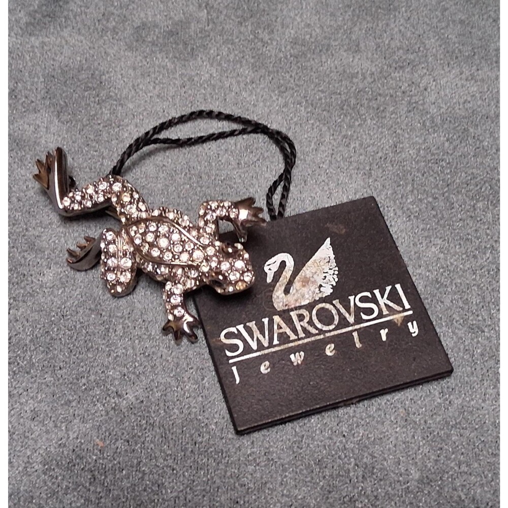 Vintage Swarovski Frog Brooch Crystal Rhinestones Swan Mark
